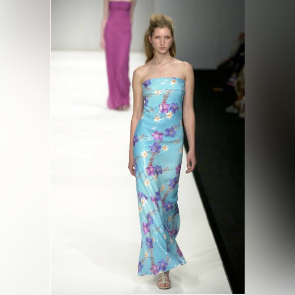 BEN DE LISI Sequin Floral Full Length Gown Spring Summer 2001 Size 8 US